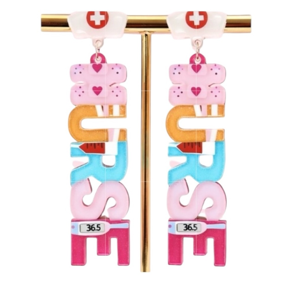 Nurse Earrings - Vibrant Acrylic Dangle Earrings RN, LPN, Medical Staff NWT - Picture 4 of 5